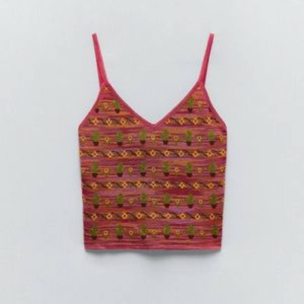 Zara Blogger Favorite southwestern jacquard cactus flower knit tank S